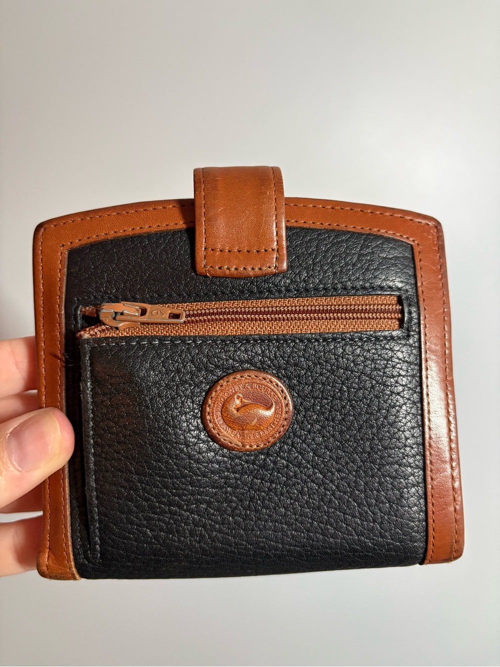 Vintage Dooney & Bourke Black Pebbled Leather Bifold Wallet with Brown Trim - Picture 2 of 6